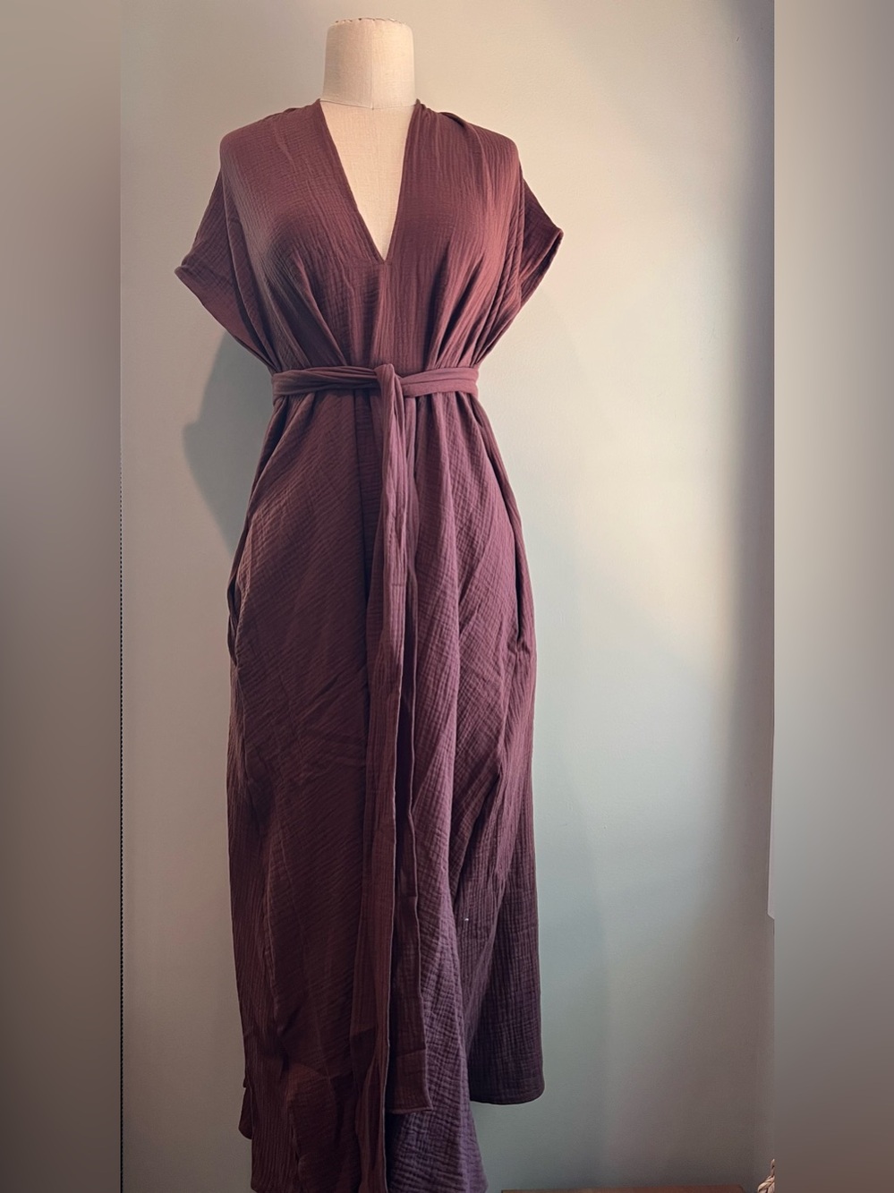 Hackwith Design House double v gauze cotton brown burnt sienna tunic dress XS S